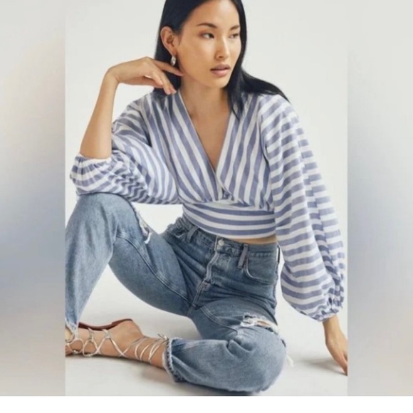 dolan Tops - NWOT Anthropologie Dolan striped bow puff sleeve top XS